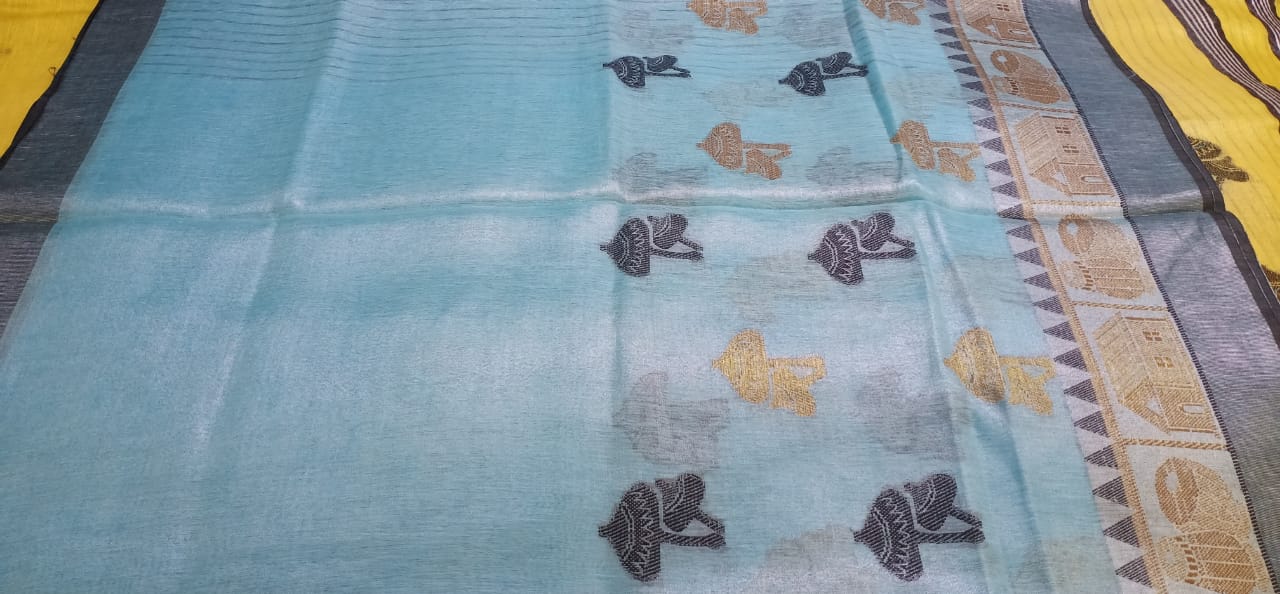 Tissue linen printed saree SILK ZONE