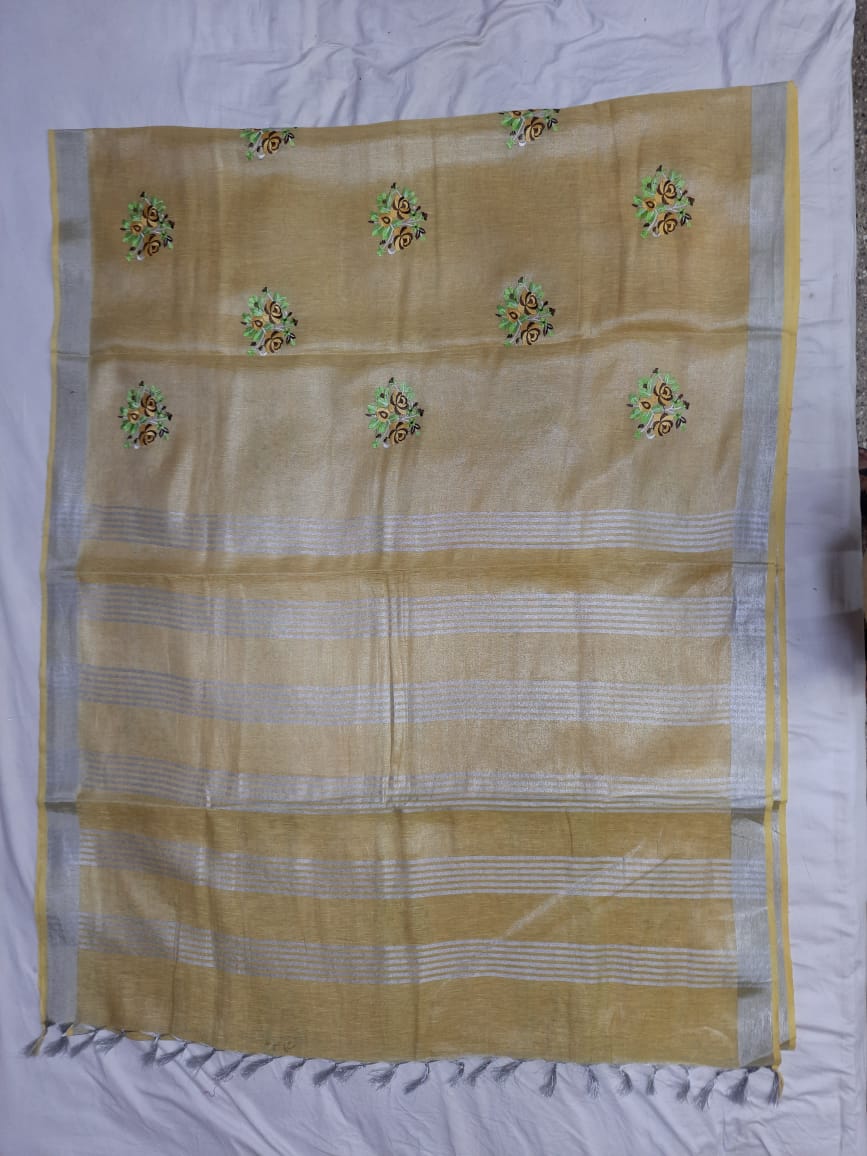 Tissue linen embroidery saree SILK ZONE
