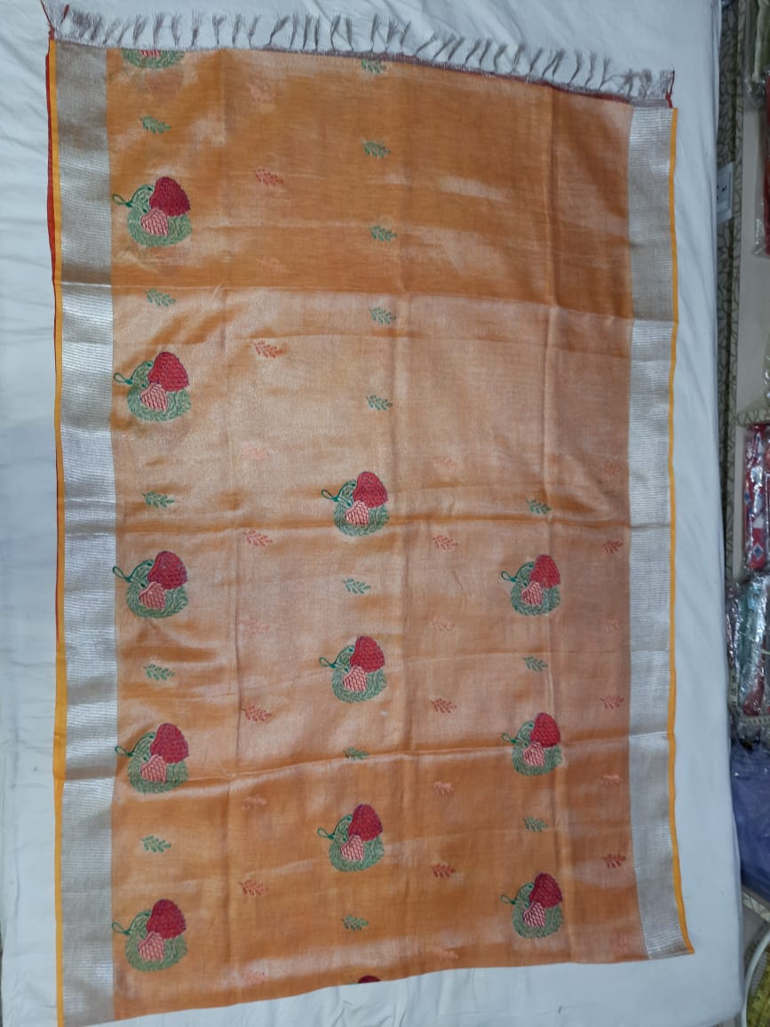Tissue linen embroidery saree SILK ZONE