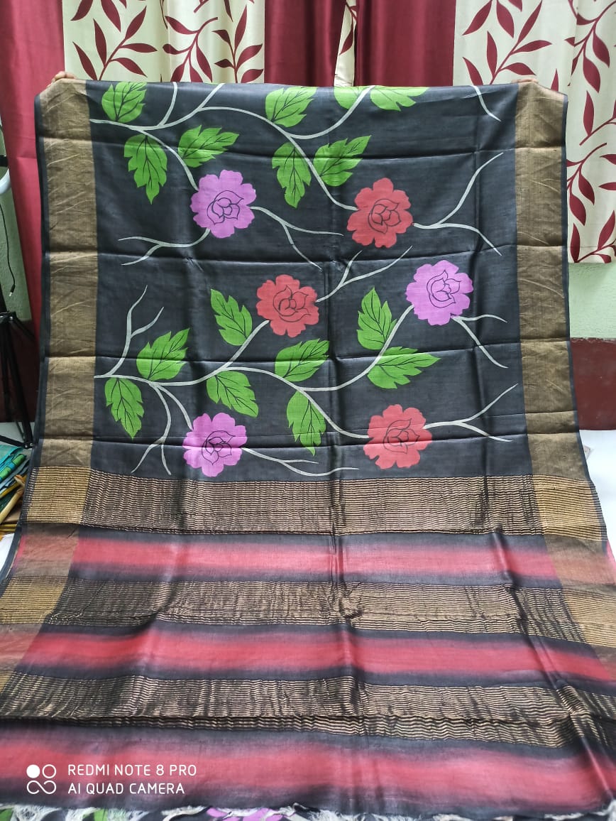 TUSSAR SILK PRINT SAREE