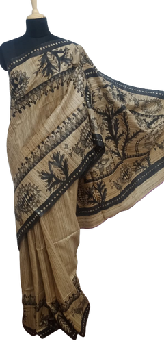 Tussar Ghichs Madhubani Hand Print Saree