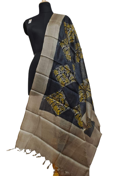Tussar silk hand block print dupatta SILK ZONE