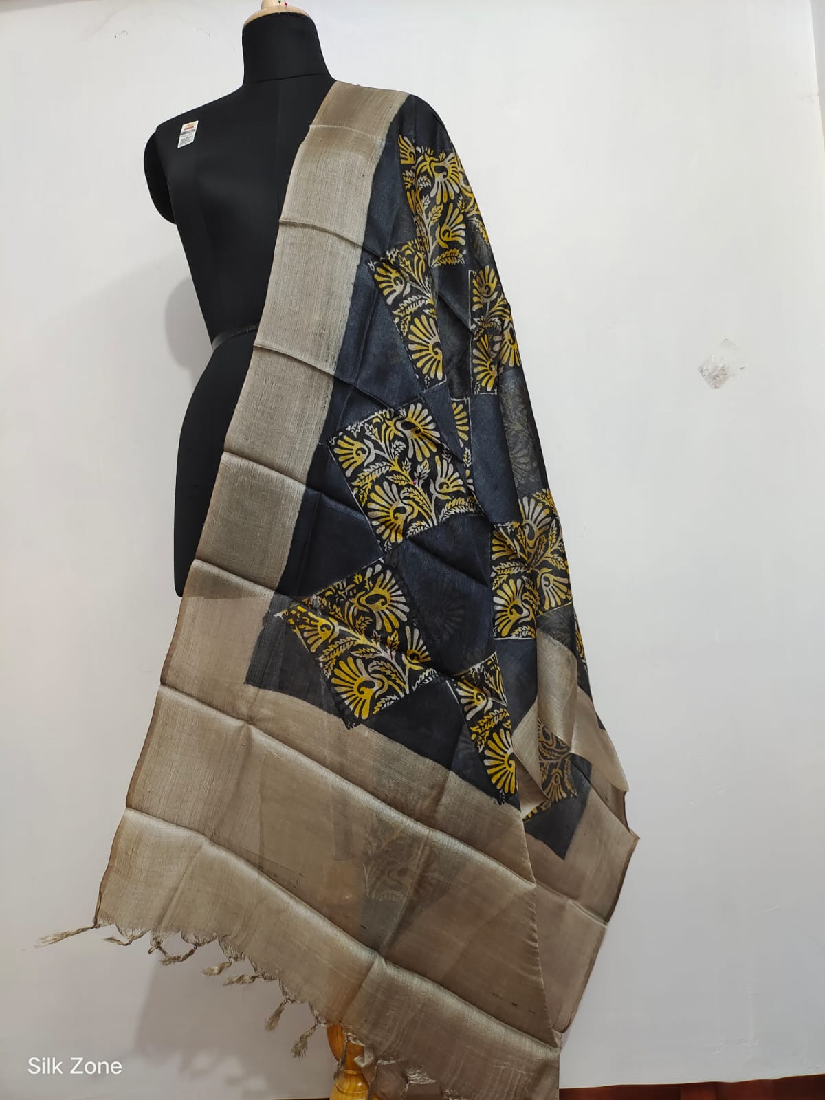 Tussar silk hand block print dupatta SILK ZONE