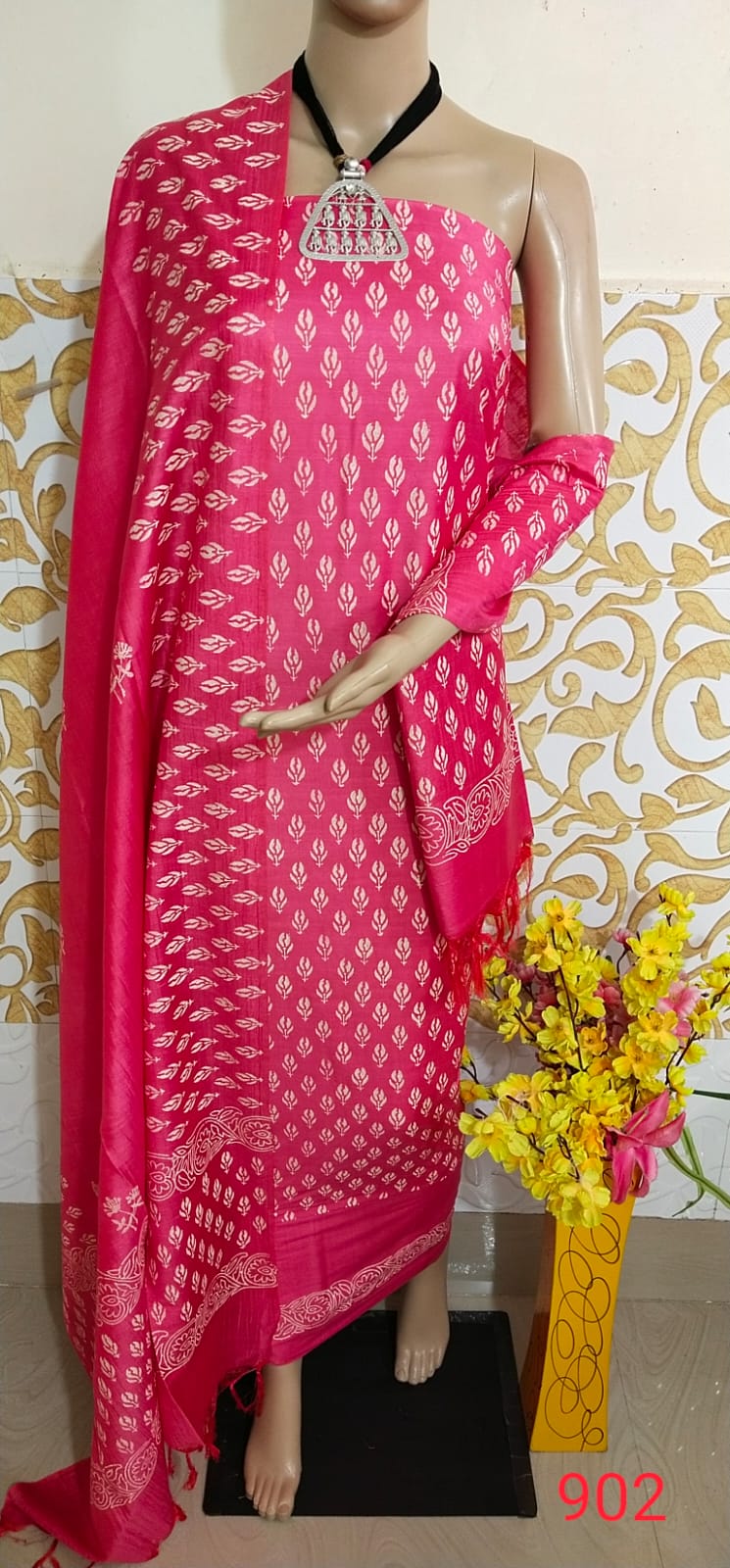 Soft silk hand block print suit PTS