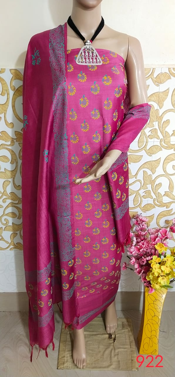 Soft silk hand block print suit PTS