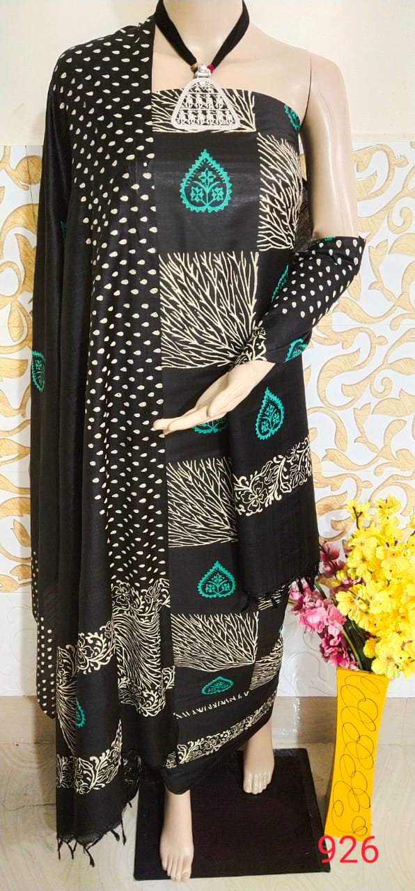 Soft silk hand block print suit PTS