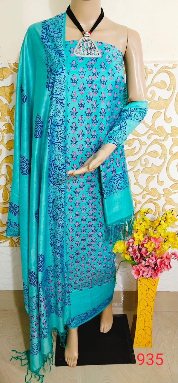 Soft silk hand block print suit PTS