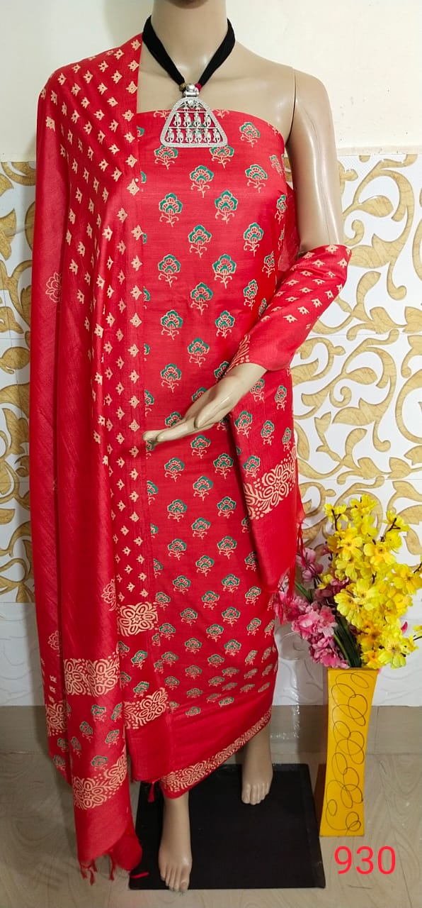 Soft silk hand block print suit PTS