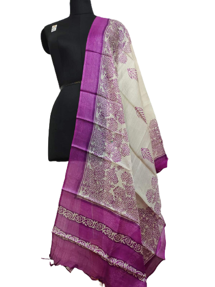 Tussar silk hand block print dupatta