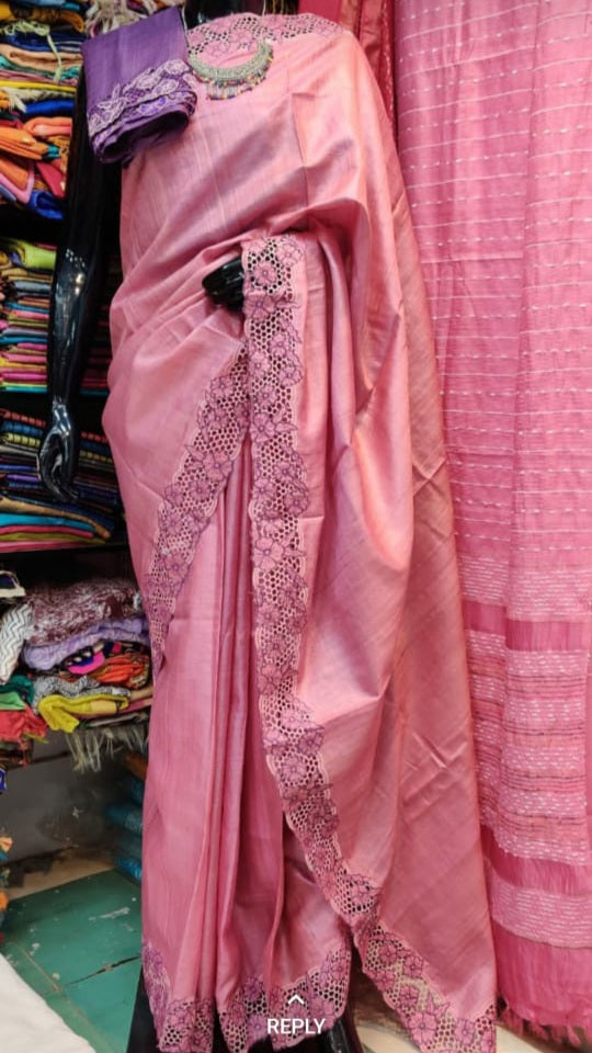 Tussar silk cutwork design saree SILK ZONE