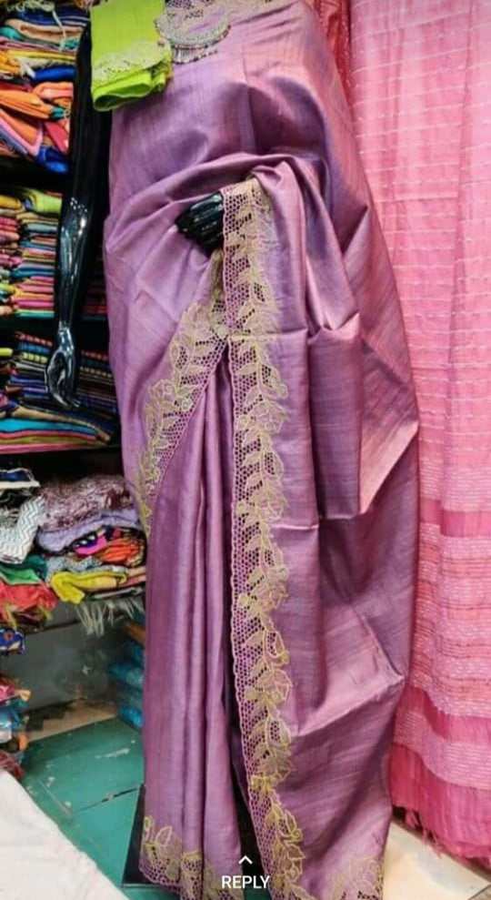 Tussar silk cutwork design saree SILK ZONE