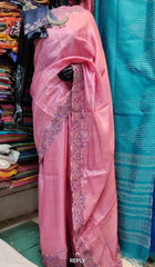 Tussar silk cut work design saree SILK ZONE