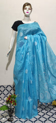 Organza linen embroidery saree SILK ZONE