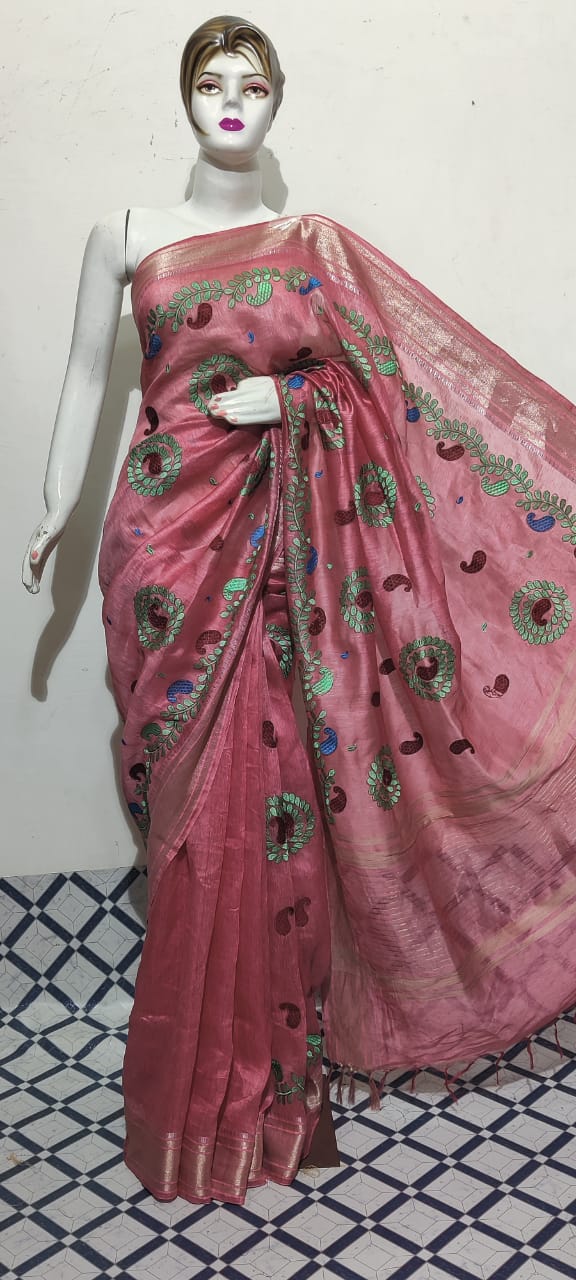 Organza linen embroidery saree SILK ZONE