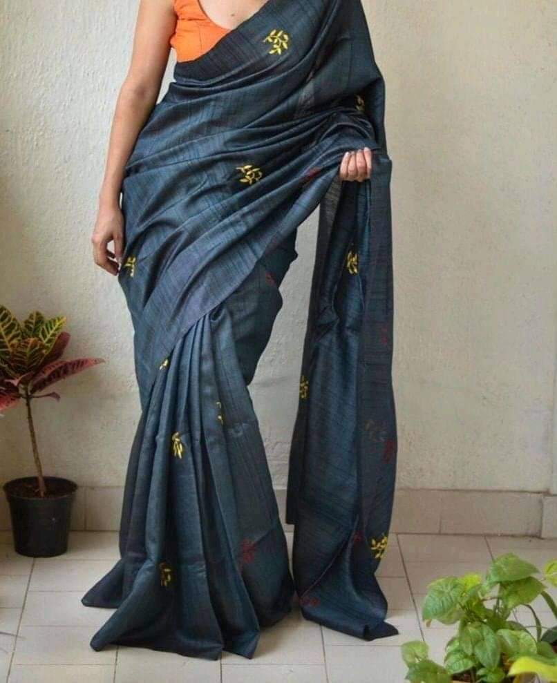 Tussar silk embroidery saree SILK ZONE