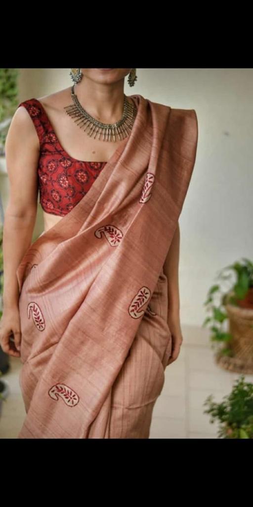Tussar silk embroidery saree SILK ZONE
