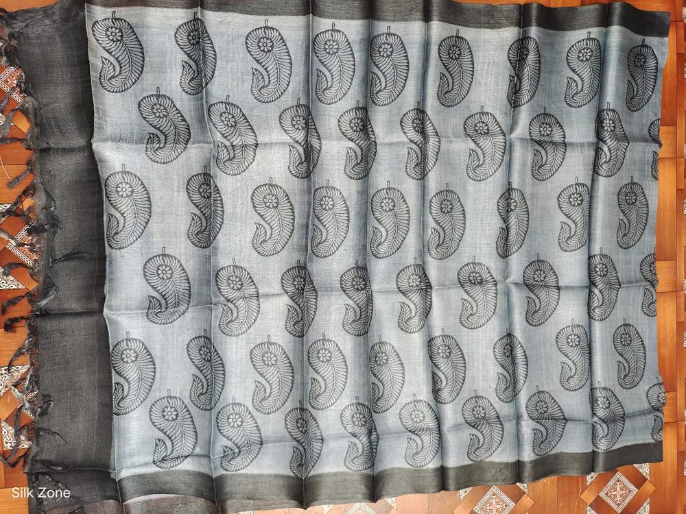 Tussar silk handblock print dupatta SILK ZONE