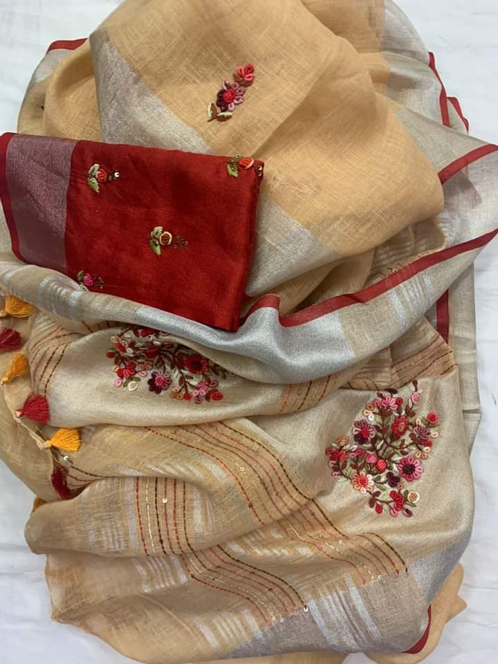 Pure linen handwork saree SILK ZONE