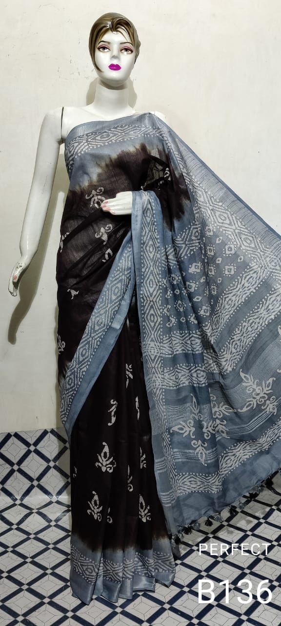 Cotton linen batik print saree Husain