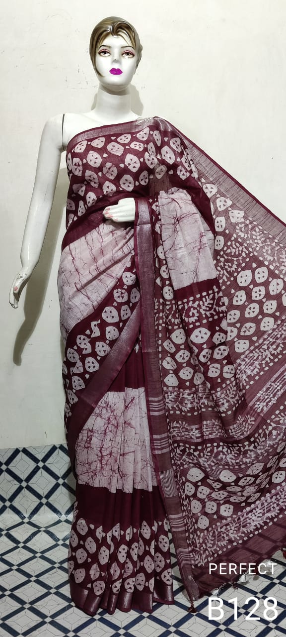 Cotton linen batik print saree Husain