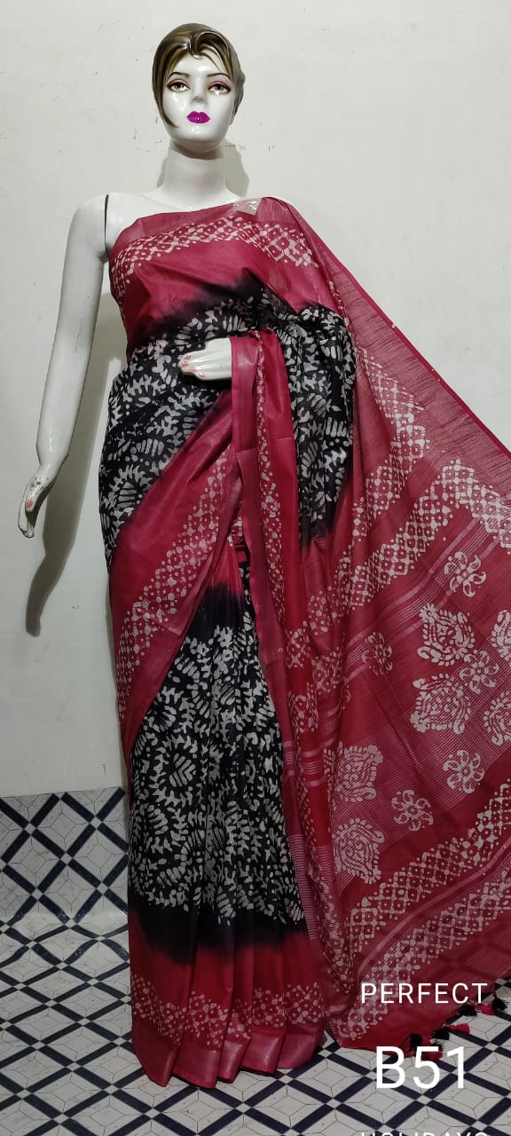 Cotton linen batik print saree Husain