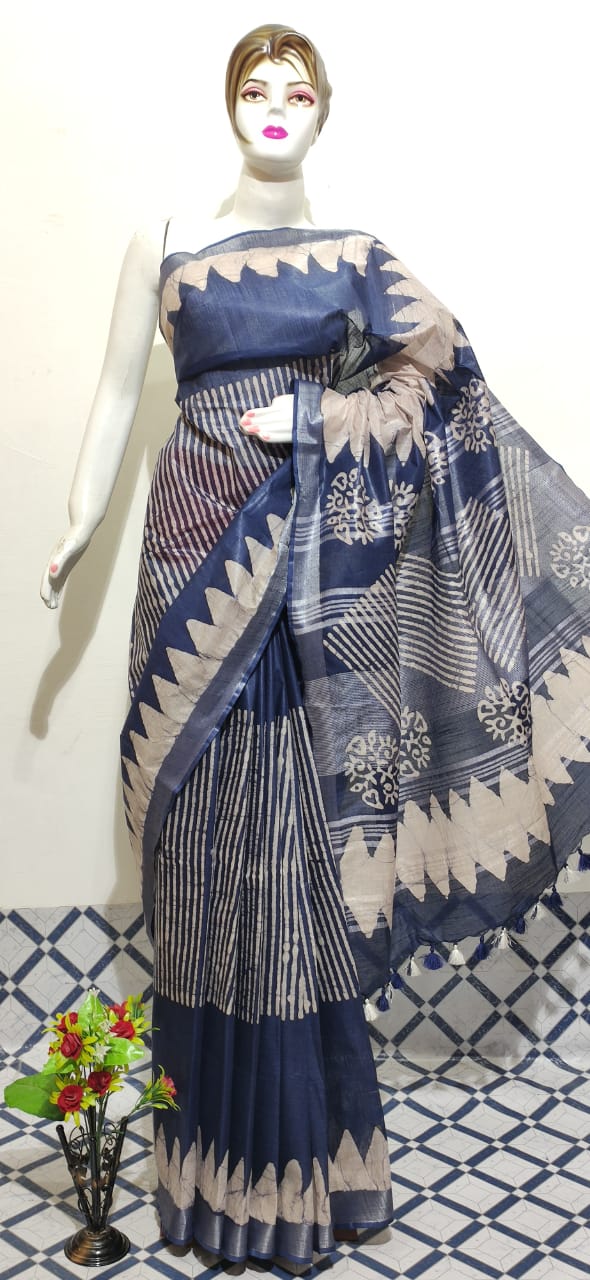 Cotton linen batik print saree Husain