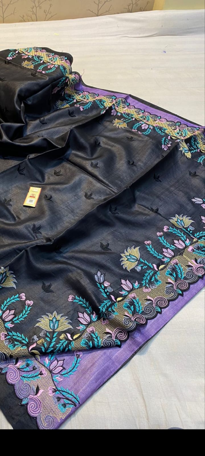 Tussar silk hand embroidery saree SILK ZONE