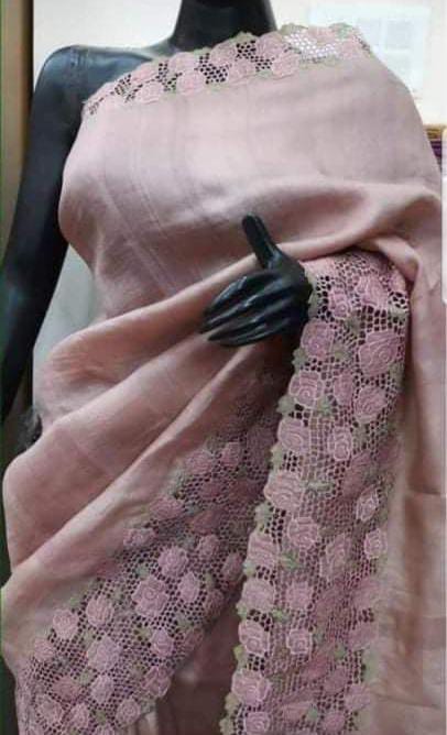 Pure tussar cutwork design embroidery silk saree SILK ZONE