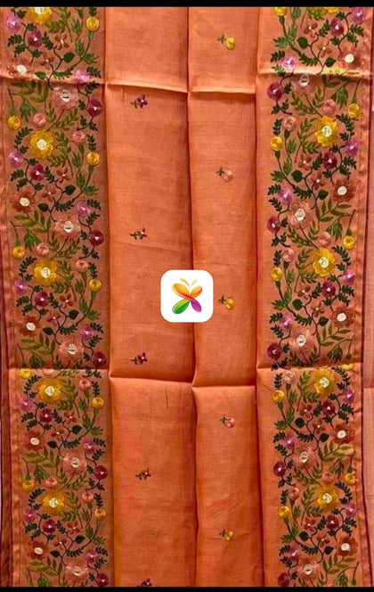 TUSSAR SILK HAND EMBROIDERY SAREE