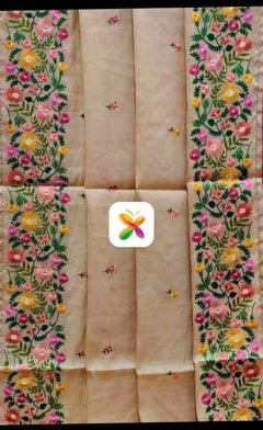 TUSSRE SILK HAND EMBROIDERY SAREE