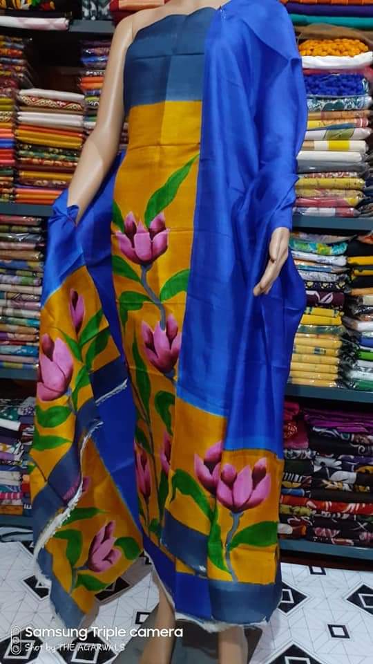 Tussar silk hand print suit SILK ZONE
