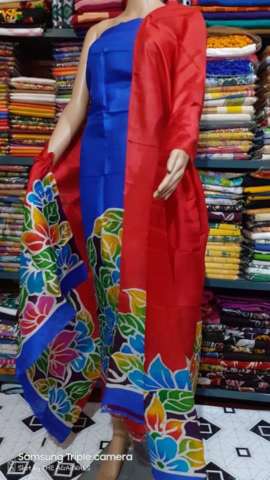 Tussar silk hand print suit SILK ZONE