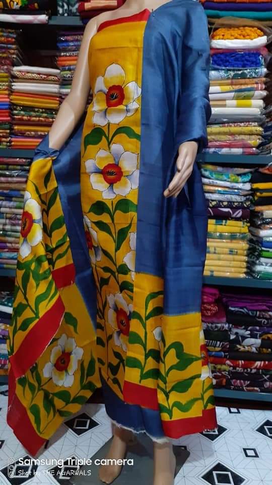 Tussar silk hand print suit SILK ZON
