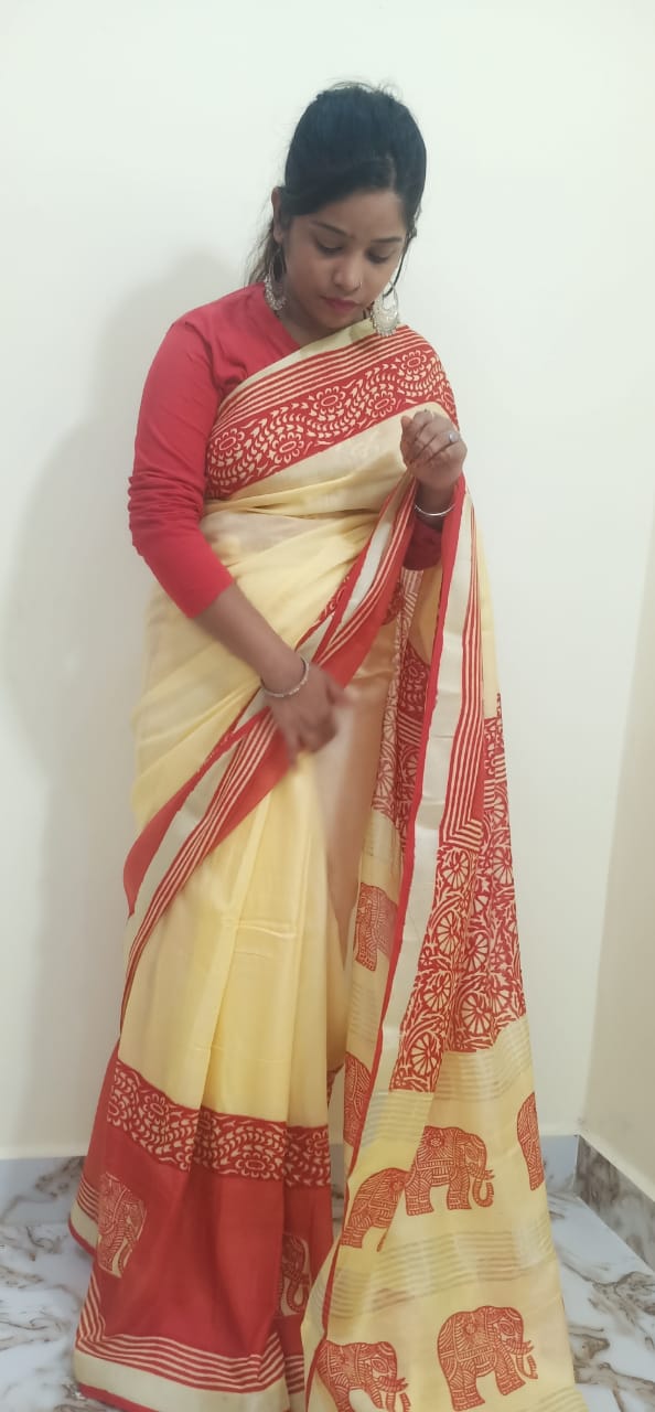 Modal Silk Hand Print Saree
