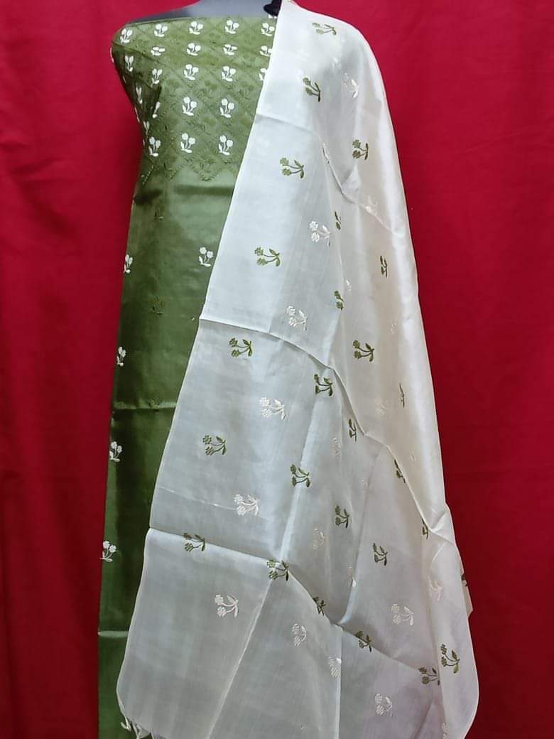 Tussar silk embroidery suit