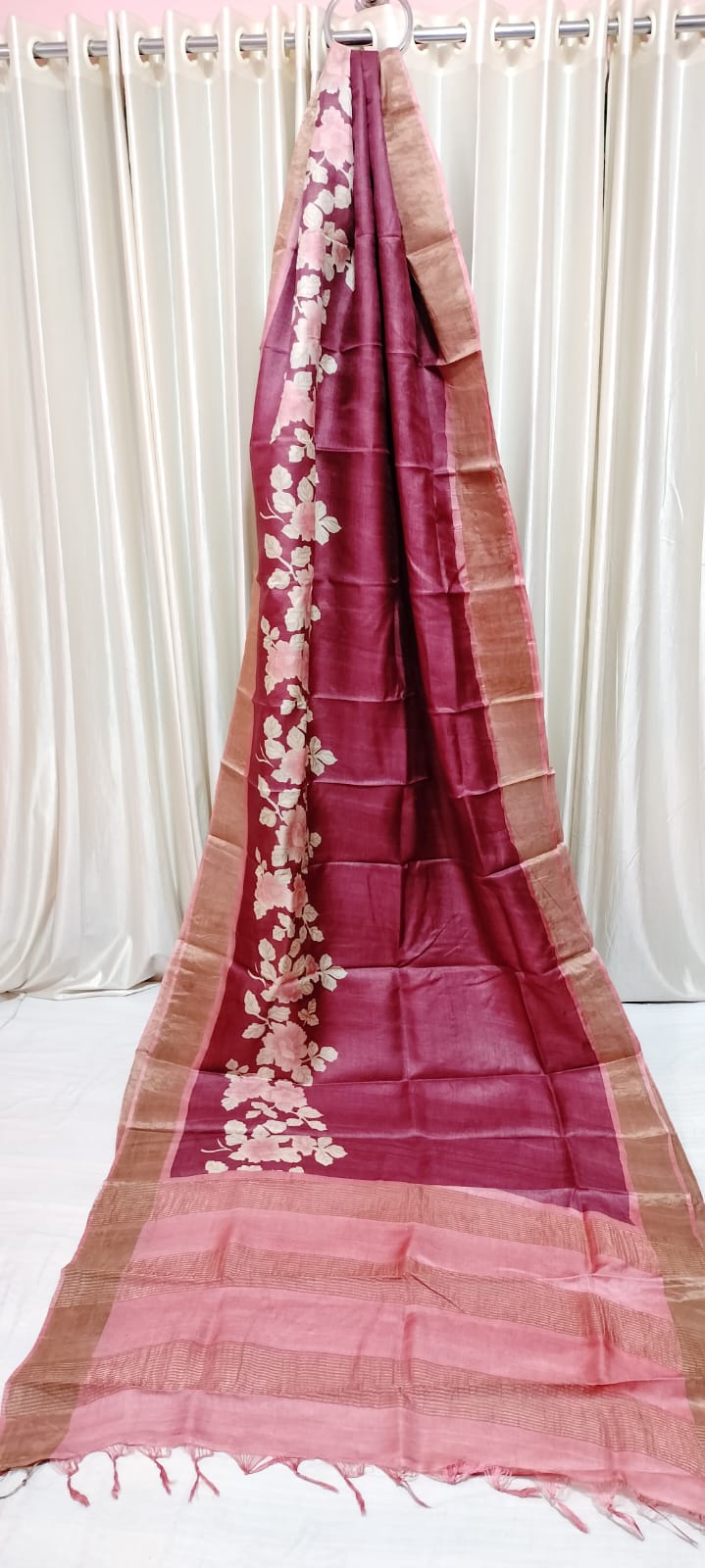 Tussar silk handblock print saree