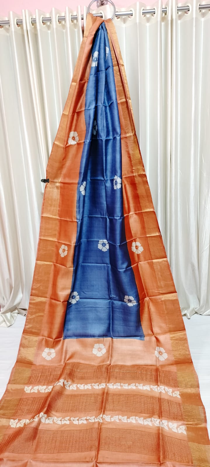 Tussar hand block print saree