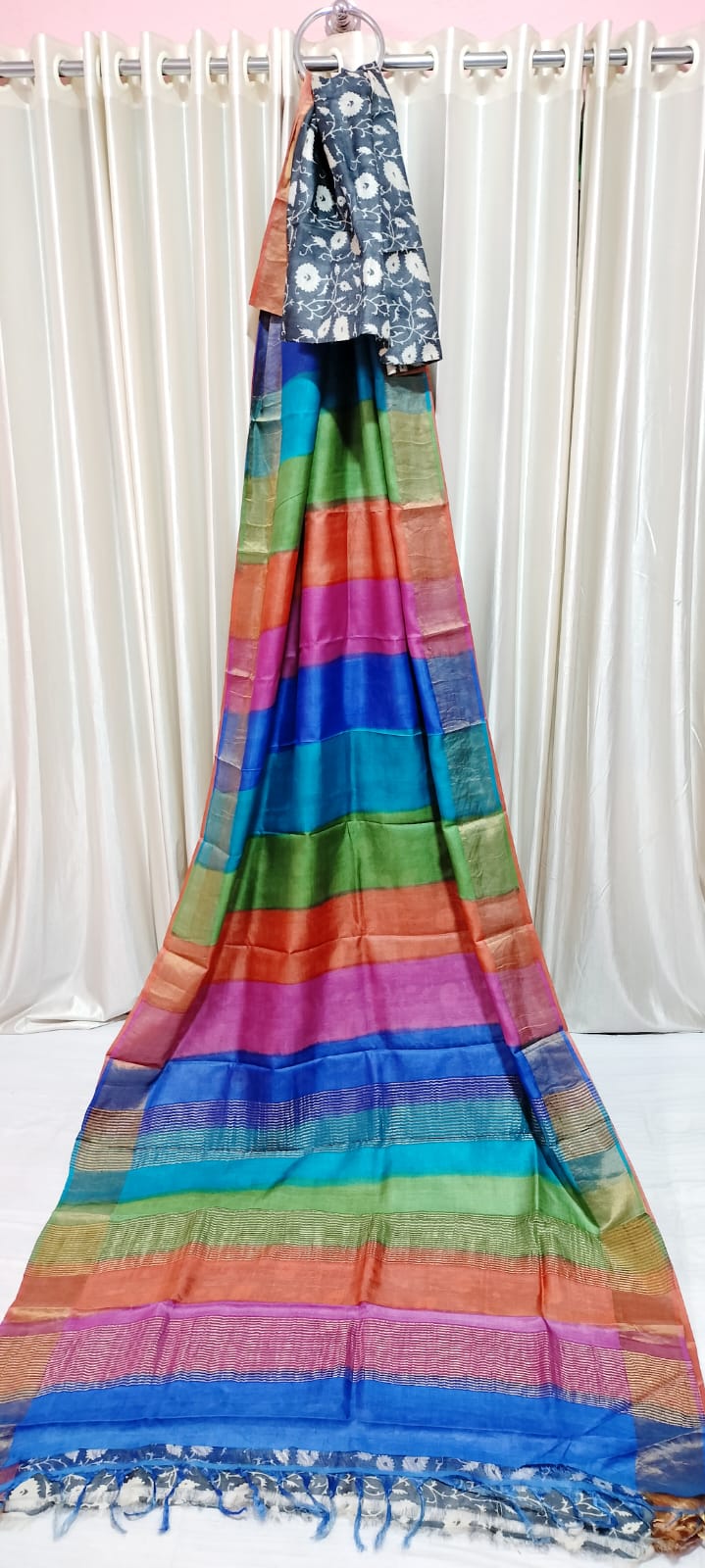 Tussar silk handblock print saree