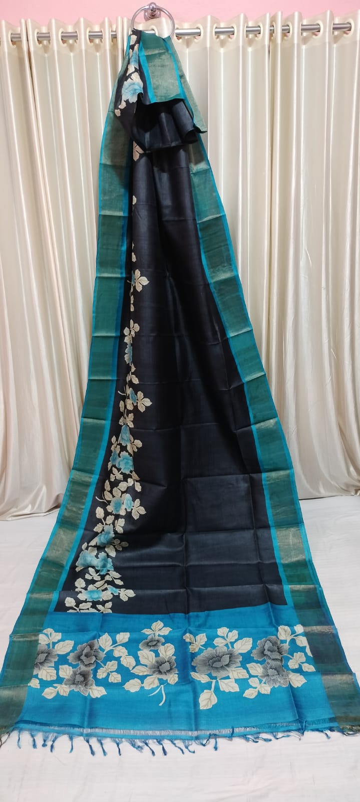 Tussar silk handblock print saree