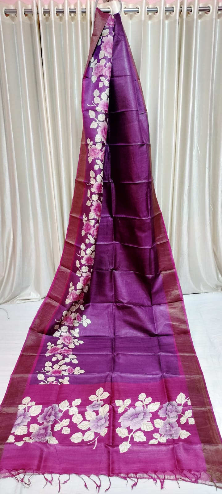 Tussar silk handblock print saree