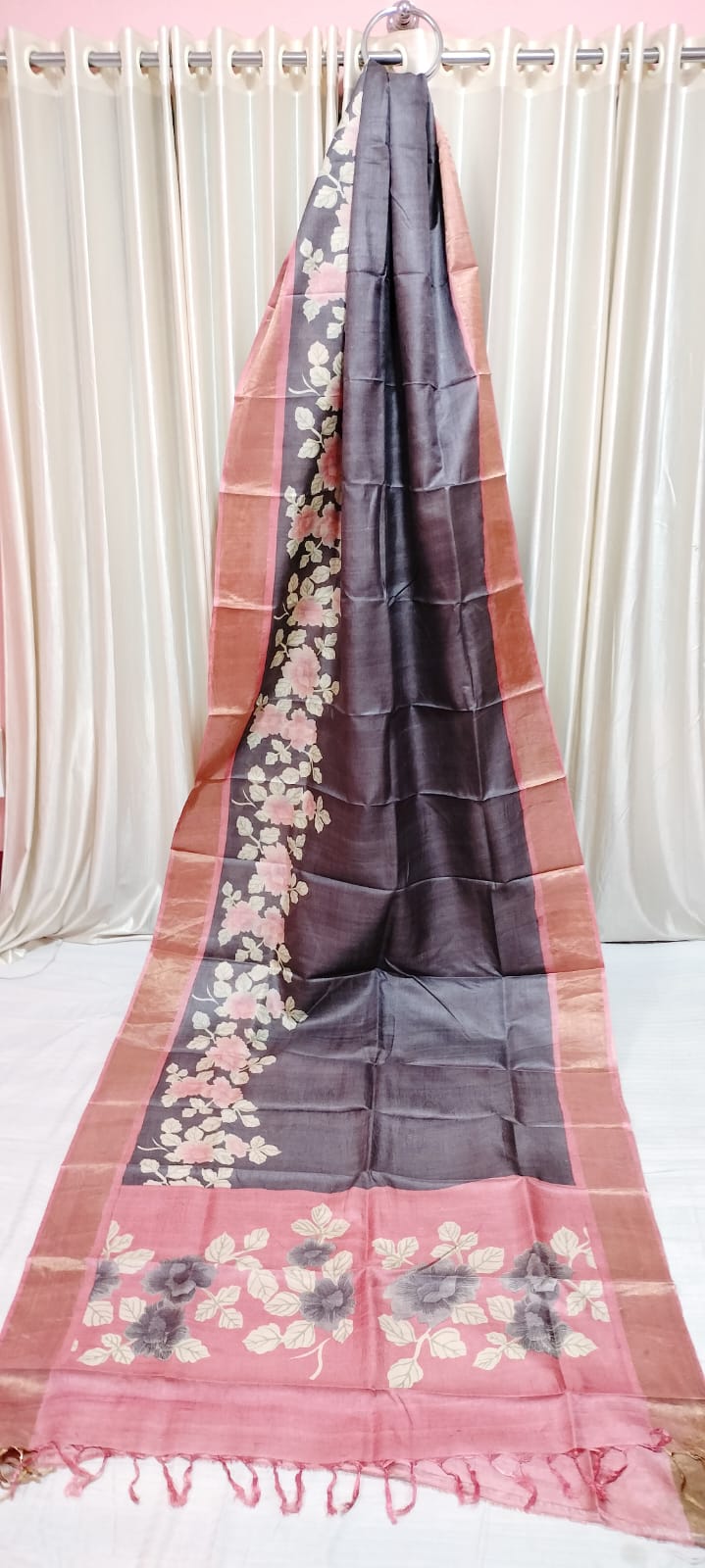 Tussar silk handblock print saree