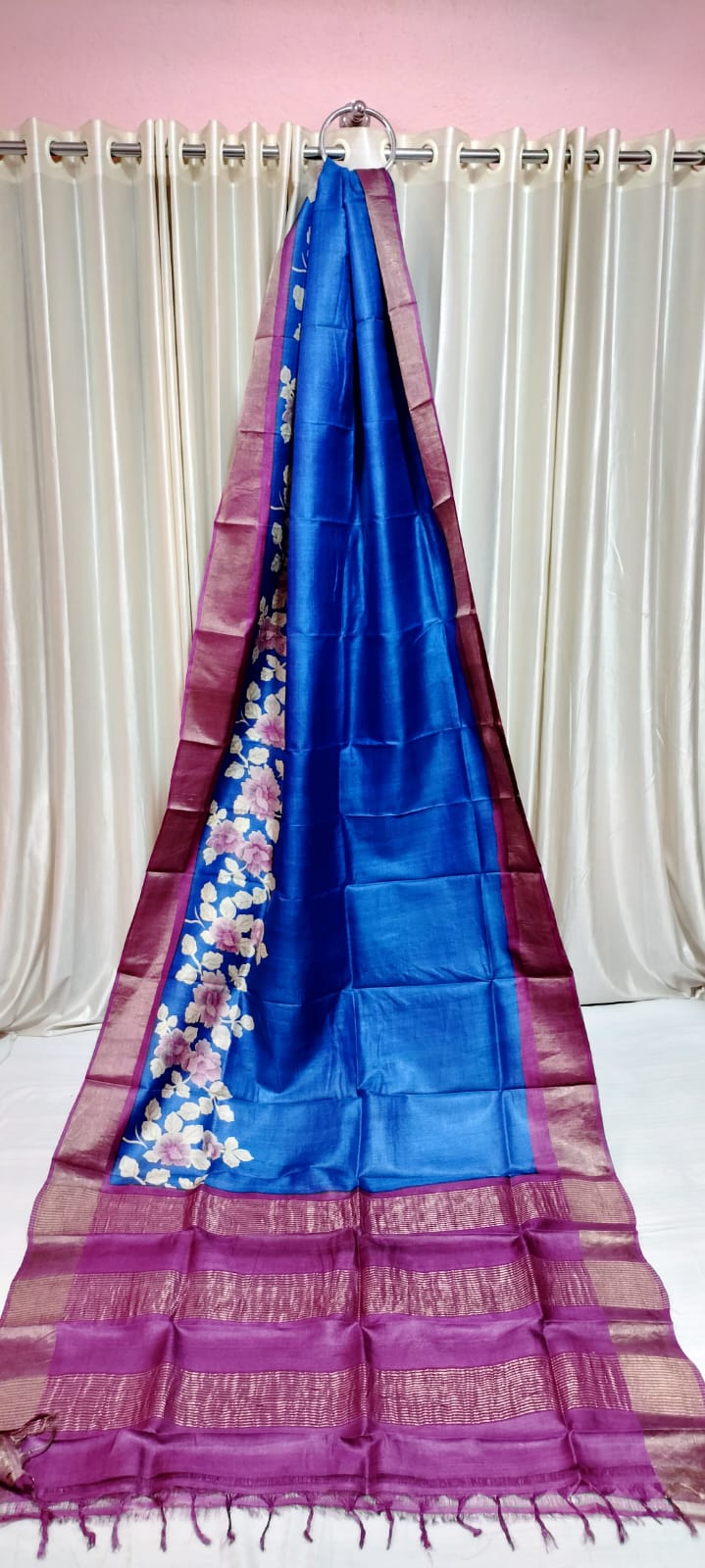 Tussar silk handblock print saree
