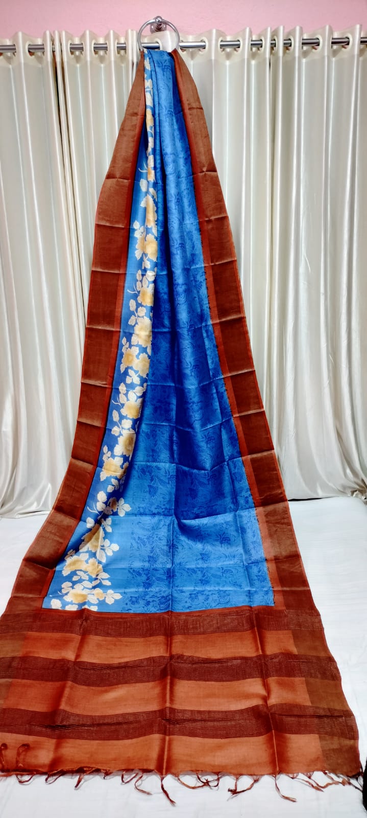 Tussar silk handblock print saree