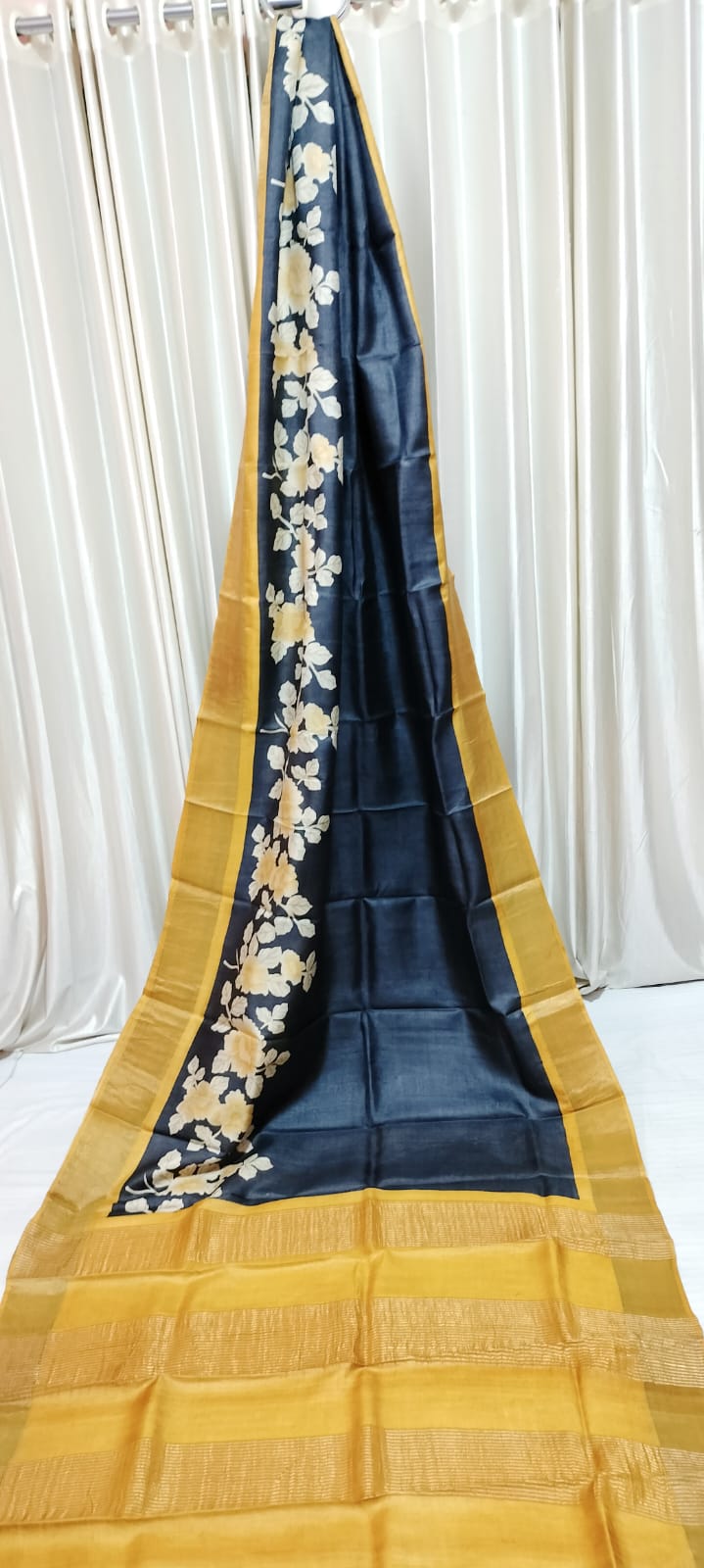 Tussar silk handblock print saree