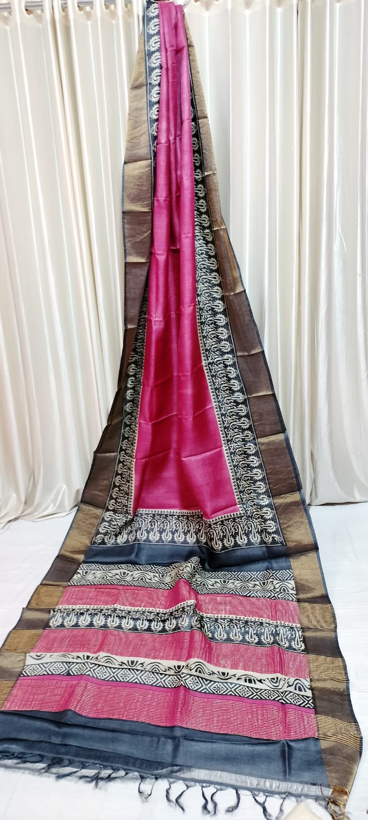 Tussar handblock print saree