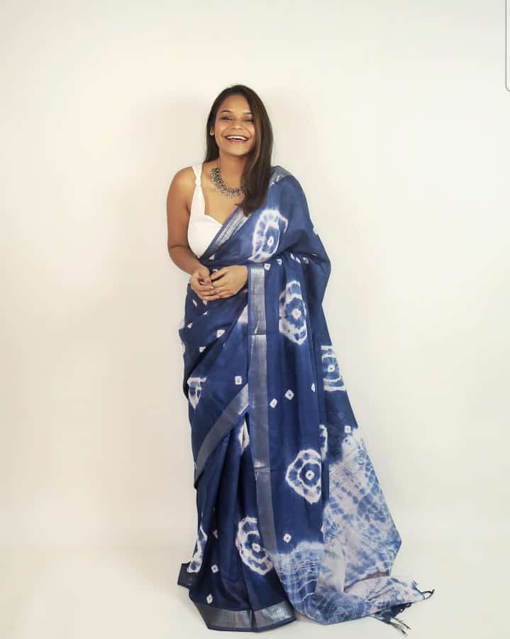 Linen slab saree