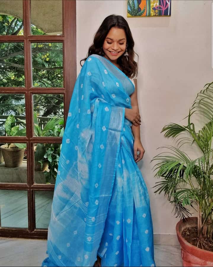 Linen slab saree