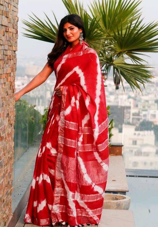 Linen slub saree