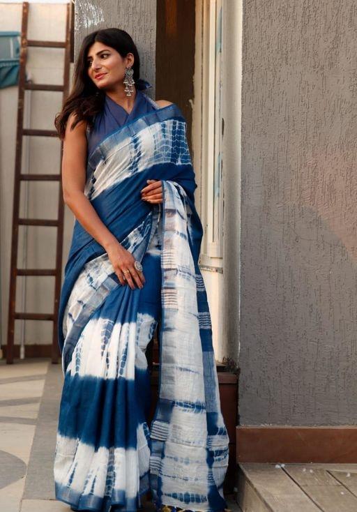 Linen slub saree