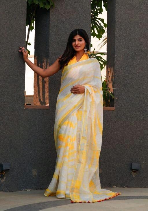 Linen slub saree